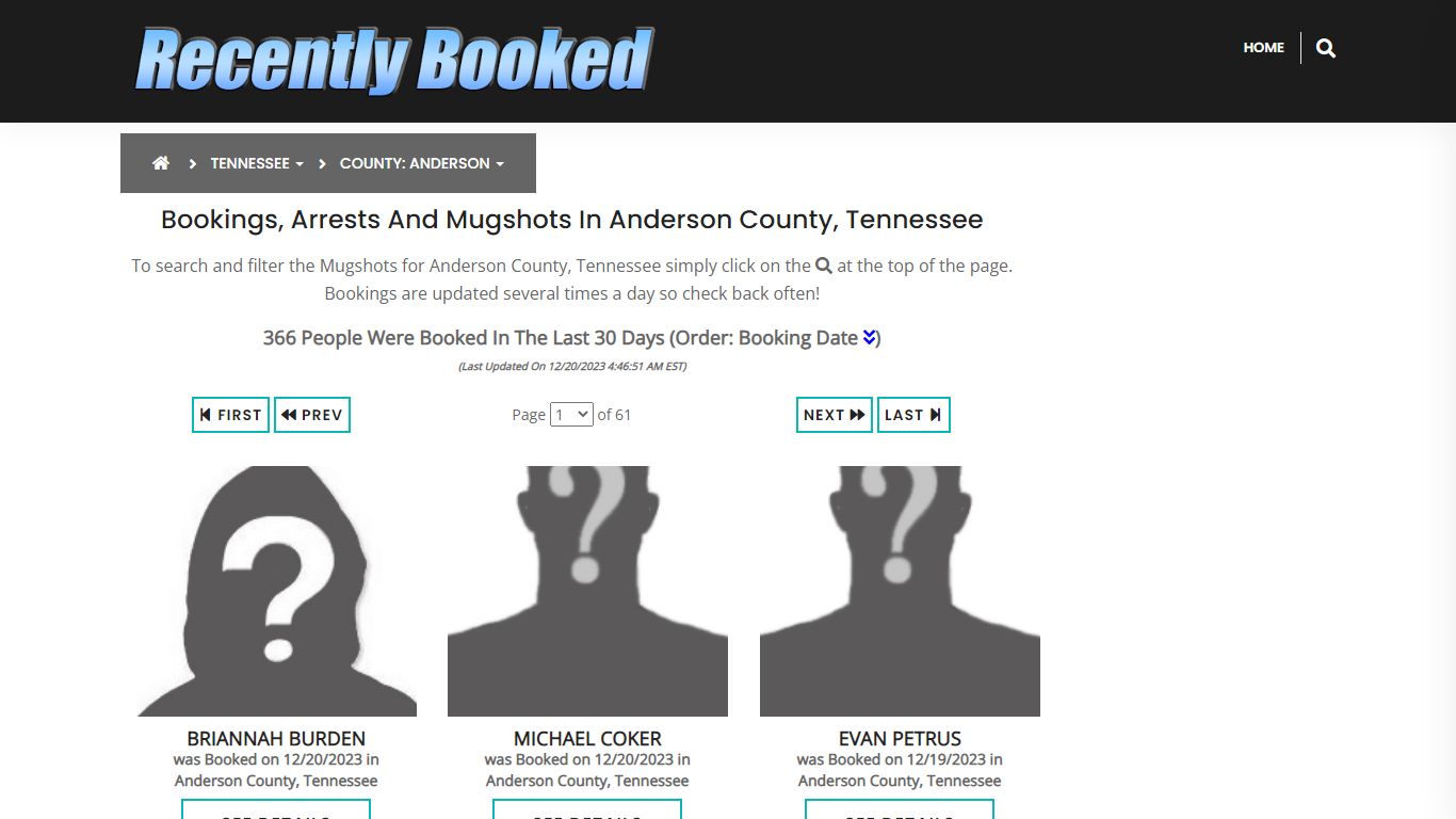 Bookings, Arrests and Mugshots in Anderson County, Tennessee